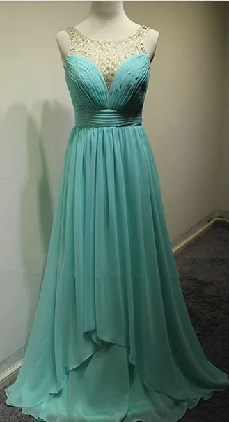 Blue Chiffon Sexy Evening Dress Ruffle  Popular Long Dress with Beadings