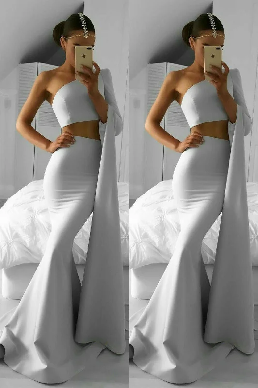 Sexy Mermaid One-Shoulder Prom-Dresses Two-Pieces Evening Dresses BA6188