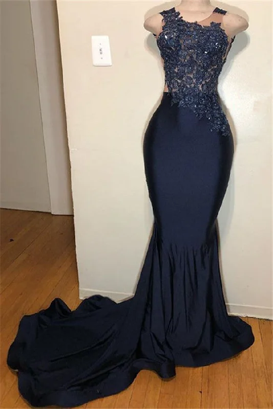 Elegant Straps Sleeveless Prom Dress |  Applique Mermaid Prom Dresses