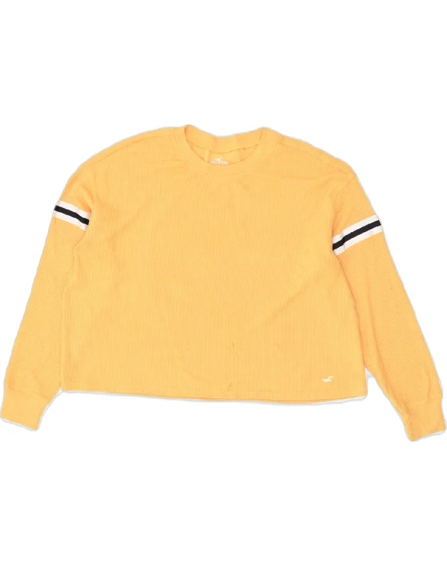 HOLLISTER Womens California Oversized Crop Top Long Sleeve UK 10 Small Yellow Fashionable Trendy Casual HOLLISTER Womens California Oversized Crop Top Long Sleeve UK 10 Small Yellow Fashionable Trendy Casual