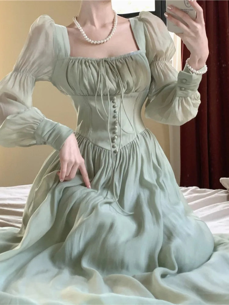 Wjczt Elegant Princess Party Dress Women High Waist A-line Lace Up Autumn Spring French Vintage Prom Robe One Piece Vestidos Mujer New Tunics Review highly