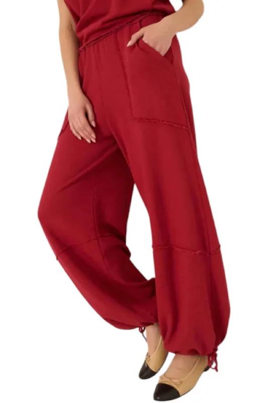 Mystic Parachute Terry Jogger Pants In Red Trendy Wide-Legged Trousers