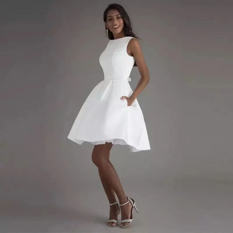 Prom Dresses Graduation Short Wedding Dresses 2022 White Ivory Bridal Dress White Bride Gowns High Quality Satin Wedding Party Dresses Tunics Top Casual