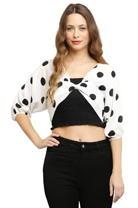 Women's Polyester Colorblock Dot Print Crop Top Cozy Warm Stylish
