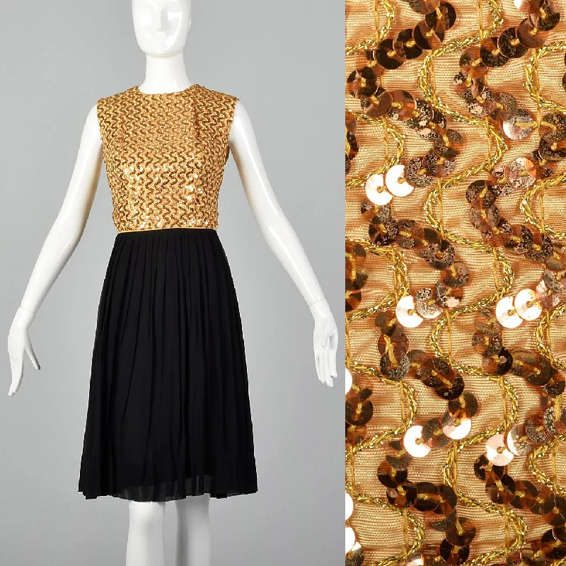 1960s Party Dress with Gold Sequin Bodice Tunics Solid Classic