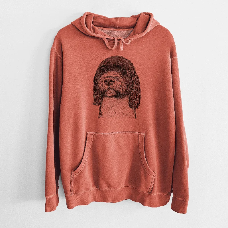 Bare Chris the Portuguese Water Dog - Unisex Pigment Dyed Hoodie Hoodie with Color Block Contrast Stylish Bare Chris the Portuguese Water Dog - Unisex Pigment Dyed Hoodie Hoodie with Color Block Contrast Stylish