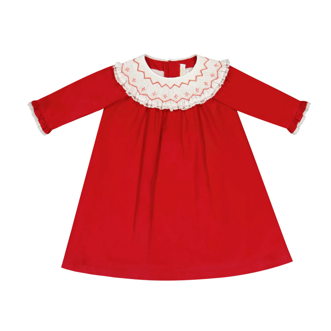 Celeste Corduroy Long Sleeve Bishop Dress | Red