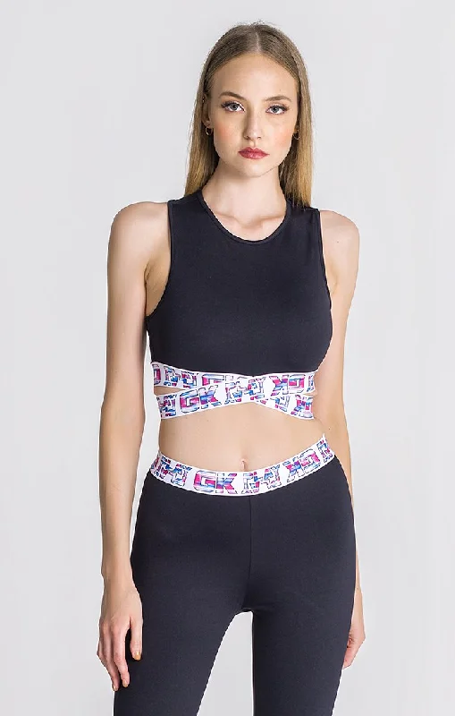 Black GK Play Crop Top Satin Blend Silk Blend Wool Blend