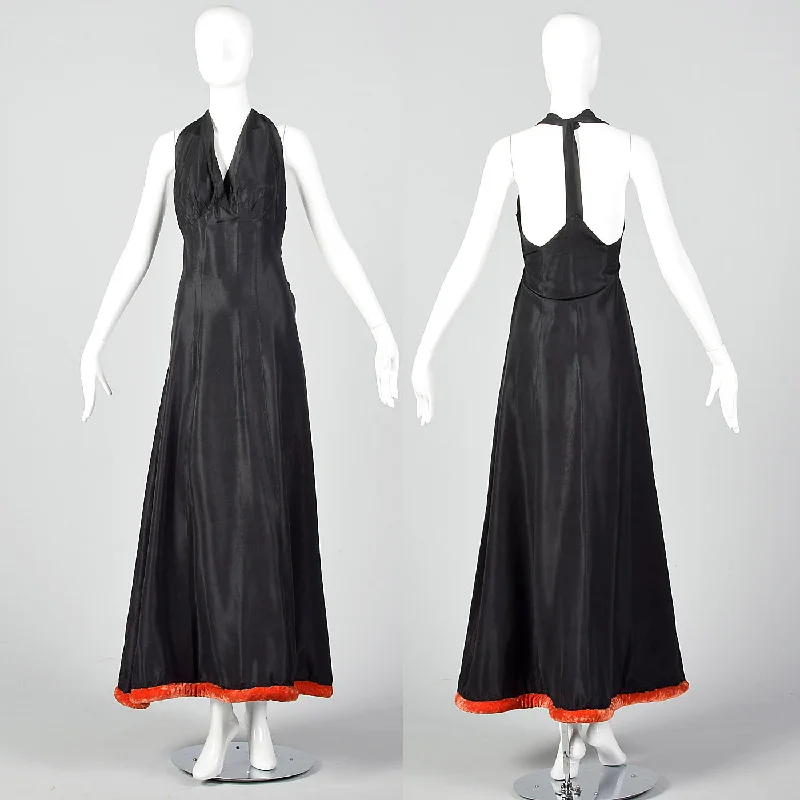 1940s Black Taffeta Party Dress with T-Strap Back Tunics Floral girly