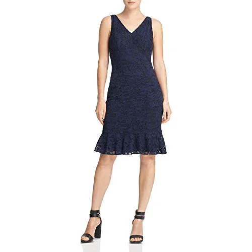 Donna Karan Womens Lace Knee-Length Casual Dress Navy 4