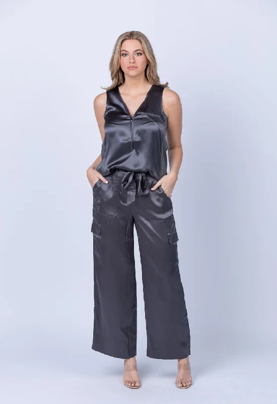 go> by go silk Go Far and Wide Pant in Charcoal Relaxed Linen Pants