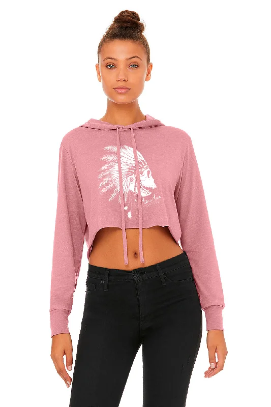 War Chief - Women's Crop Top Hoodie Houndstooth Herringbone Solid