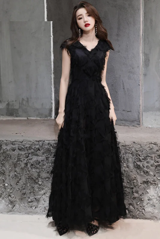 Black V-neck Short Sleeves Long Party Dress Prom Dress Tunics Fleece cozy