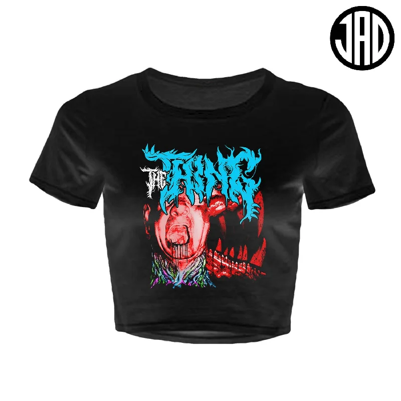 The Thing Metal - Women's Crop Top Collared Crop Top Boat Neck A-Line