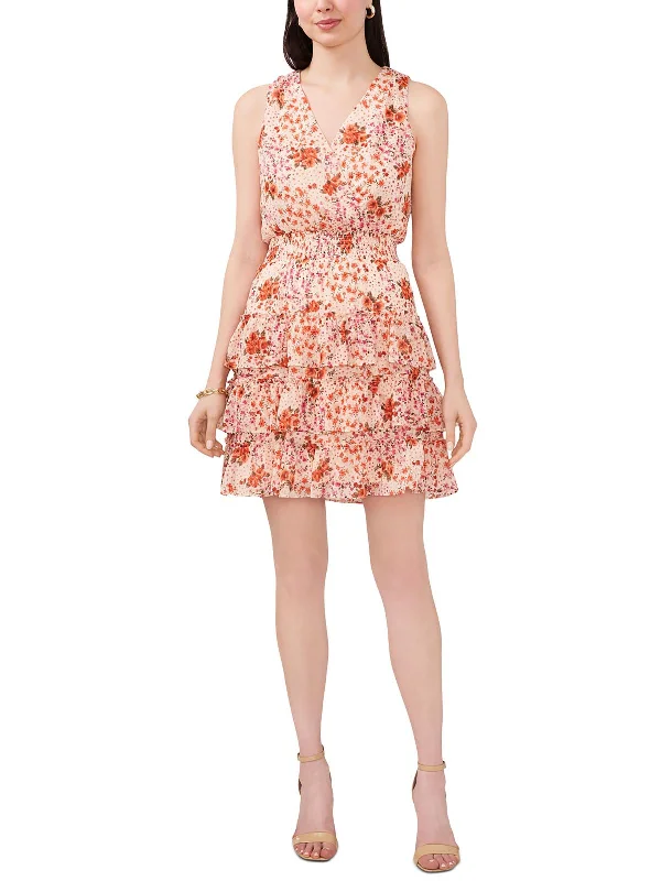 Womens Floral Print Polyester Cocktail And Party Dress Tunics Chic fashionable