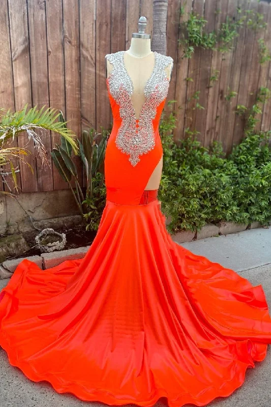 Ruby Cutout Mermaid Court Train Silver Sequined Prom Party Dresses Tunics Satin smooth