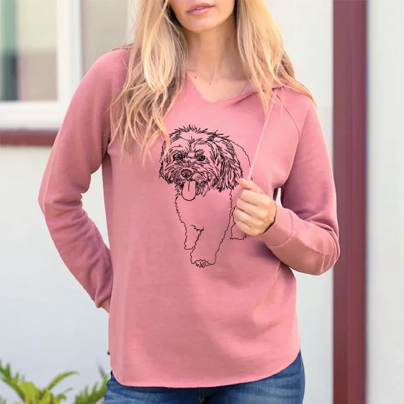 Doodled Benson the Havanese - Cali Wave Hooded Sweatshirt Hoodie with Hem Patch Decorative Personalized Doodled Benson the Havanese - Cali Wave Hooded Sweatshirt Hoodie with Hem Patch Decorative Personalized