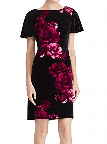 American Living Womens Floral-Print Velvet Dress Black Multi, 14