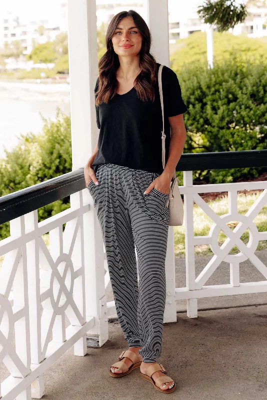 Charcoal Stripe Weekend Pants Casual Drawstring Pants