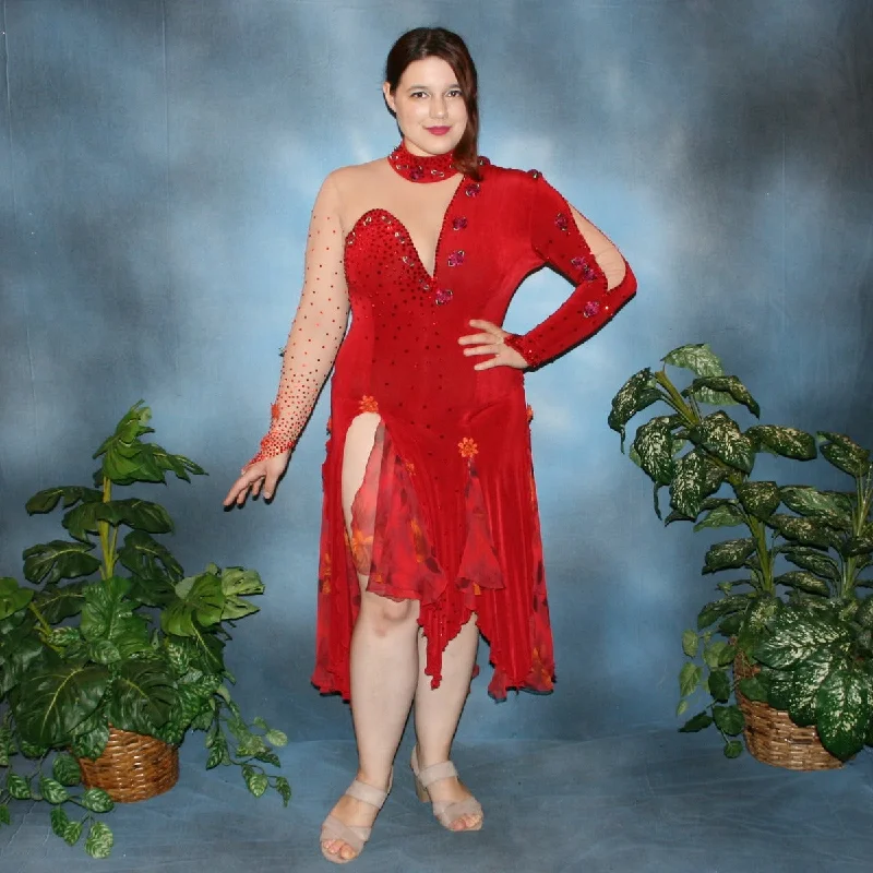 Red Latin-Rhythm Dress with Silk Flower Accents on Sale-Roses Tunics Travel practical Red Latin-Rhythm Dress with Silk Flower Accents on Sale-Roses Tunics Travel practical