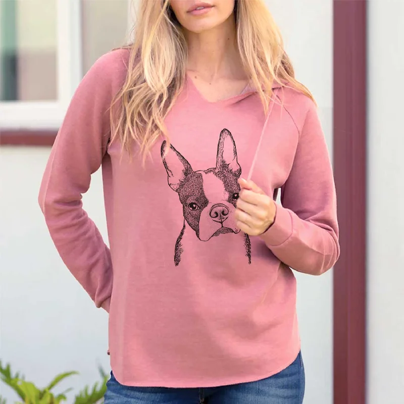 Samuel the Boston Terrier - Cali Wave Hooded Sweatshirt Hoodie with Mock Neck Collared Structured Samuel the Boston Terrier - Cali Wave Hooded Sweatshirt Hoodie with Mock Neck Collared Structured