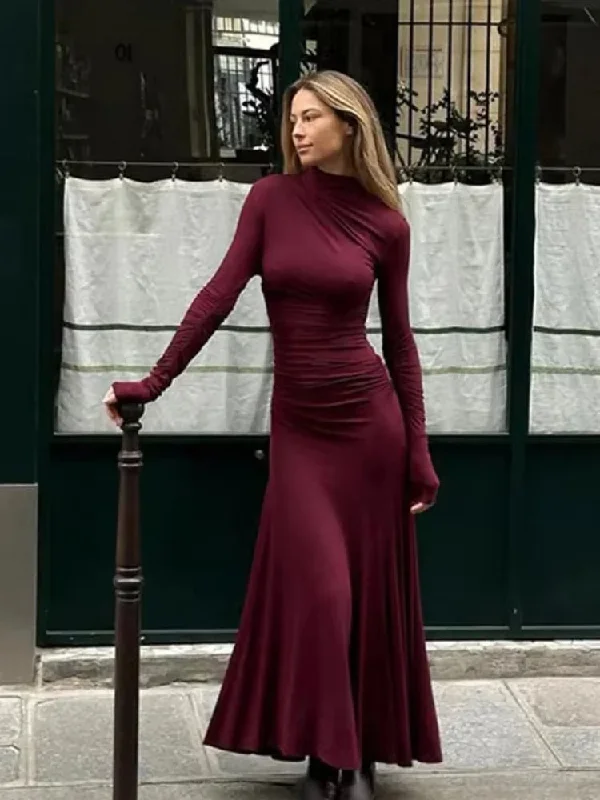 Elegant Full Sleeve A-Line Christmas Party Dress Tunics Winter warm
