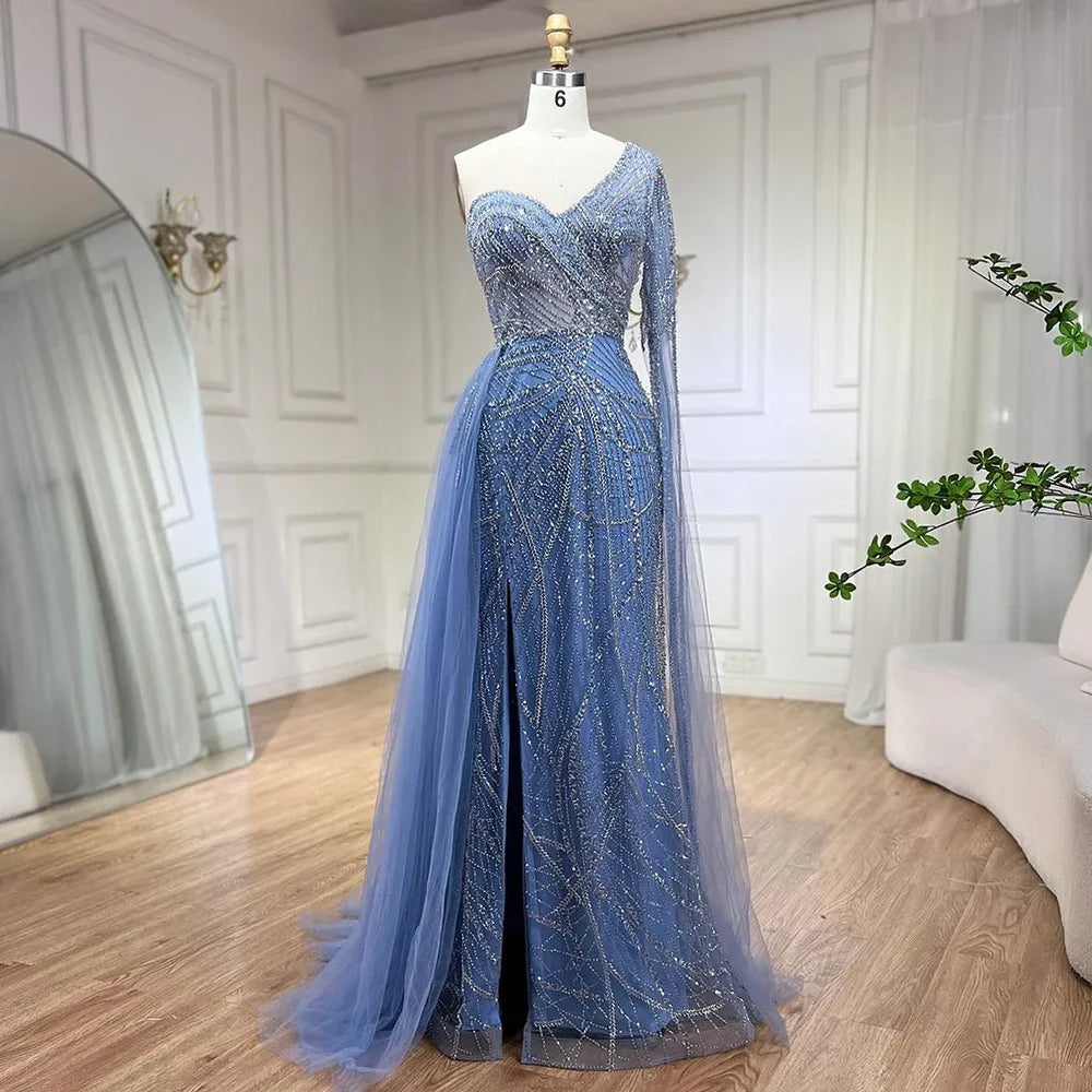 Serene Hill Arabian Blue Elegant Mermaid Evening Dress with Beaded Skirt - Luxury Ladies Wedding Party Dress 2024 LA72174 Tunics Timeless classic