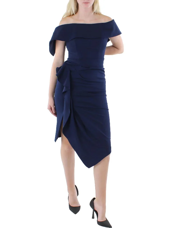 Womens Asymmetric Ruffled Cocktail and Party Dress Tunics Short Trendy