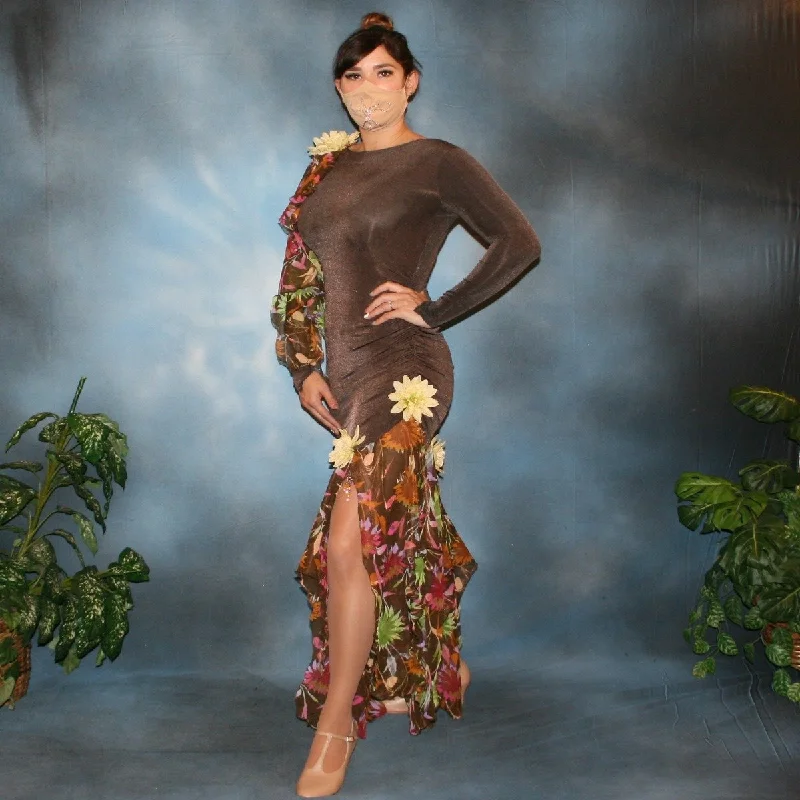 Brown Ballroom Dress-Fall Flowers 2 Off-the-shoulder Chic Trendy