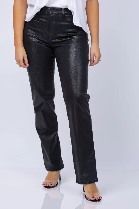 L'AGENCE Ginny High Rise Back Zip Pants in Noir Coated Casual Drawstring Pants