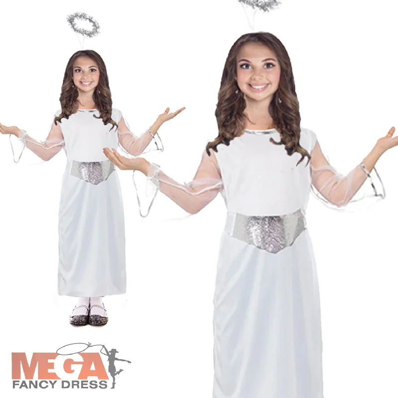 Girls Angel Nativity Gabriel Christmas Fancy Dress Costume