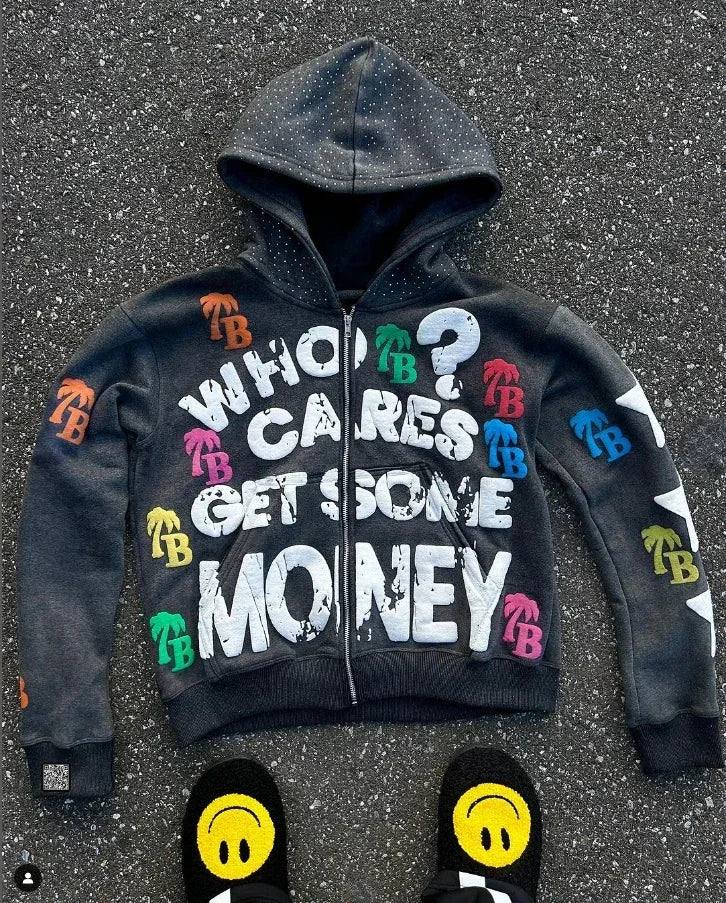 Y2K Harajuku Gothic casual sweatshirt Hoodie with Zipper Placket Modern Functional