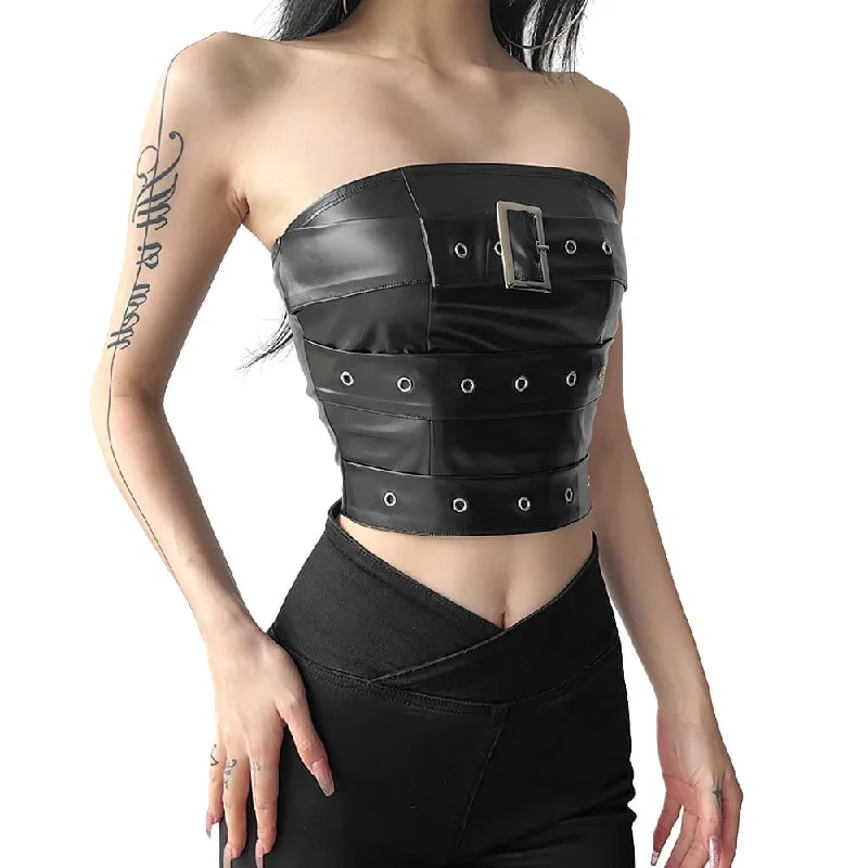 Gothic Black Strapless Crop Top for Women / Stylish Ladies Sleeveless Off-Shoulder Tops with Belt Faux Fur Fabric Real Fur Fabric Shearling Fabric Gothic Black Strapless Crop Top for Women / Stylish Ladies Sleeveless Off-Shoulder Tops with Belt Faux Fur Fabric Real Fur Fabric Shearling Fabric
