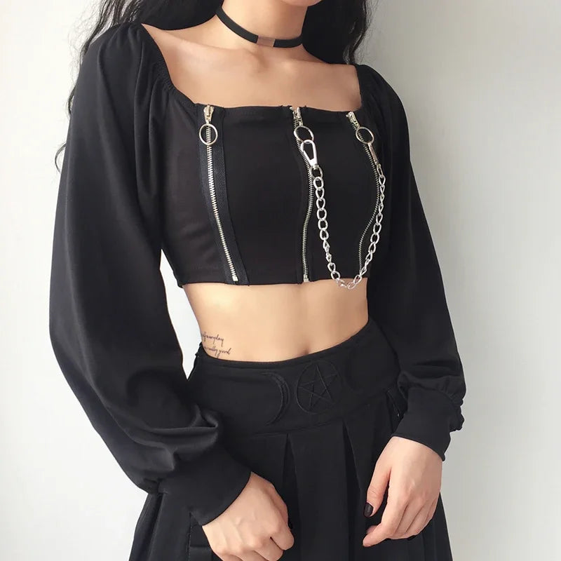 Trendy Y2K Acubi Aesthetic Zip Crop Top | Women's Sexy Off-Shoulder Long Sleeve Top Fleece Fabric Down Fabric Feather Fabric Trendy Y2K Acubi Aesthetic Zip Crop Top | Women's Sexy Off-Shoulder Long Sleeve Top Fleece Fabric Down Fabric Feather Fabric