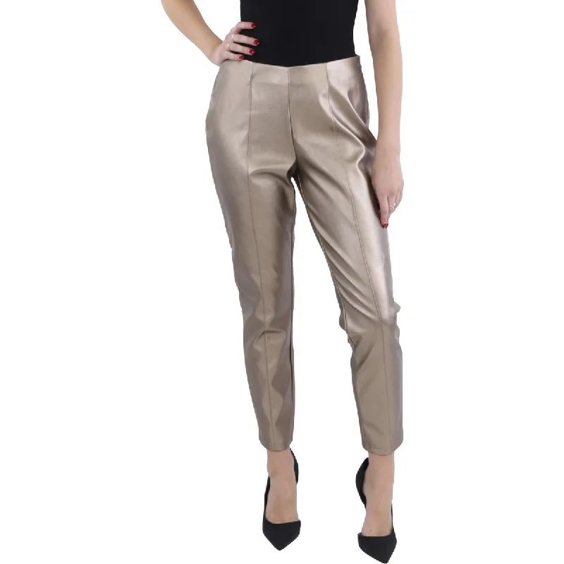 Womens Metallic Left Side Zipper Skinny Pants Comfortable Denim Leggings