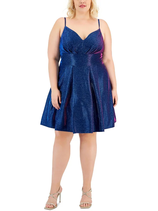 Plus Womens Metallic Mini Cocktail and Party Dress Tunics Evening elegant