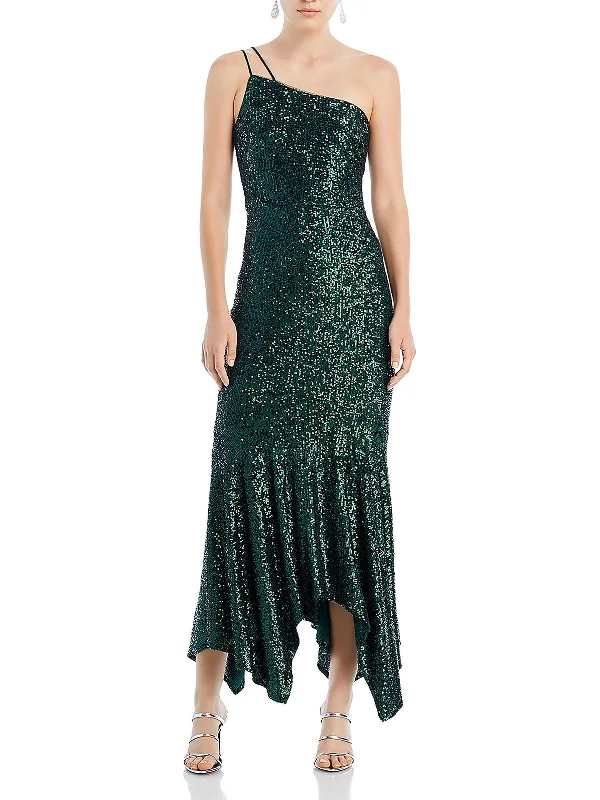 Womens Sequined One-Shoulder Cocktail And Party Dress Turtleneck Warm Winter