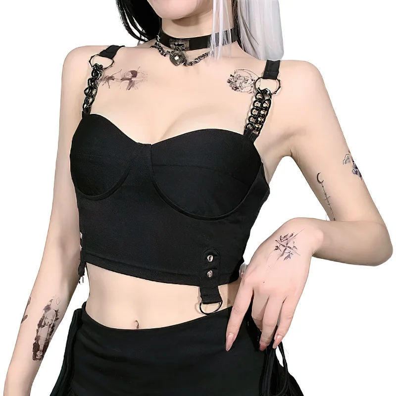 Sexy Women's Grunge Crop Top / Gothic Style Sleeveless Corset Chain Top Cotton Fabric Linen Fabric Terry Fabric Sexy Women's Grunge Crop Top / Gothic Style Sleeveless Corset Chain Top Cotton Fabric Linen Fabric Terry Fabric