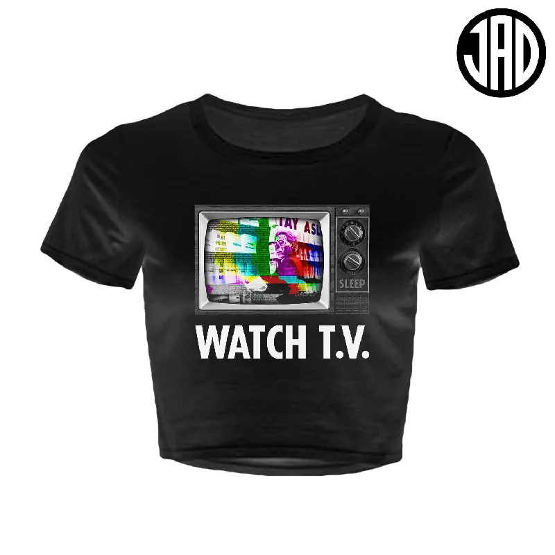 Watch TV - Women's Crop Top Lace Blend Ribbed Blend Corduroy Blend