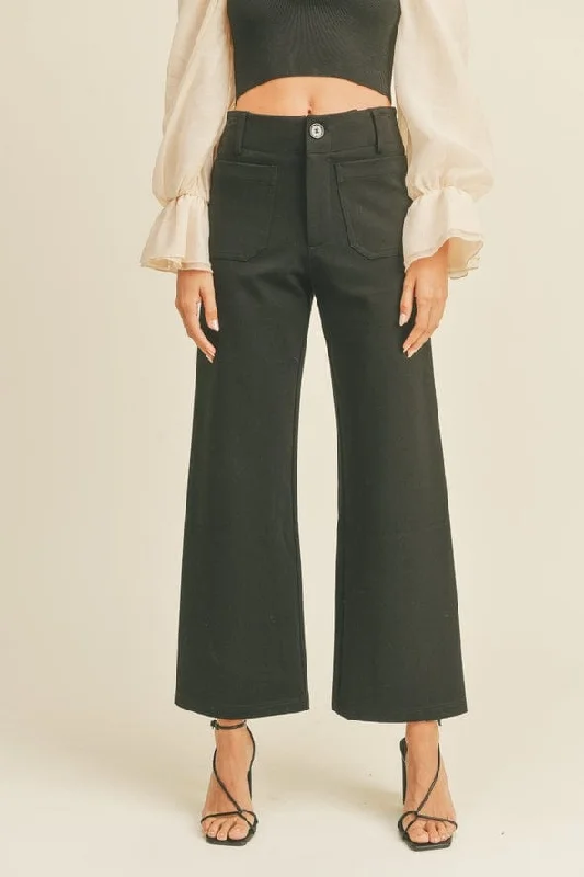 Miou Muse Wide Leg Ponte Pants with Patch Pockets Trendy Printed Leggings