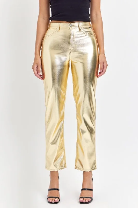 Cello Bright Gold Straight Pant Classic Bootcut Trousers