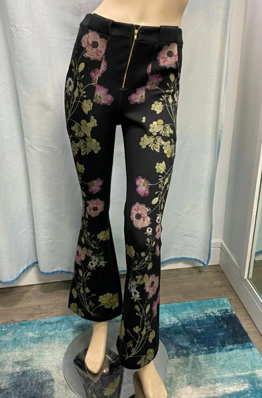 UNUSED $295 Cynthia Rowley Hunter Printed Bonded Cropped Flared Pants Size 2 Comfortable Maternity Pants