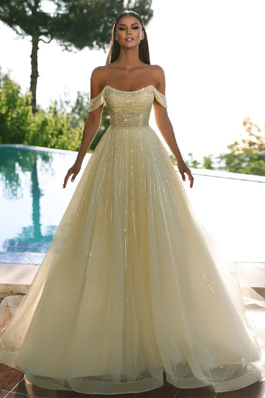 Unique Yellow Off-the-shoulder Sequins Evening Dresses