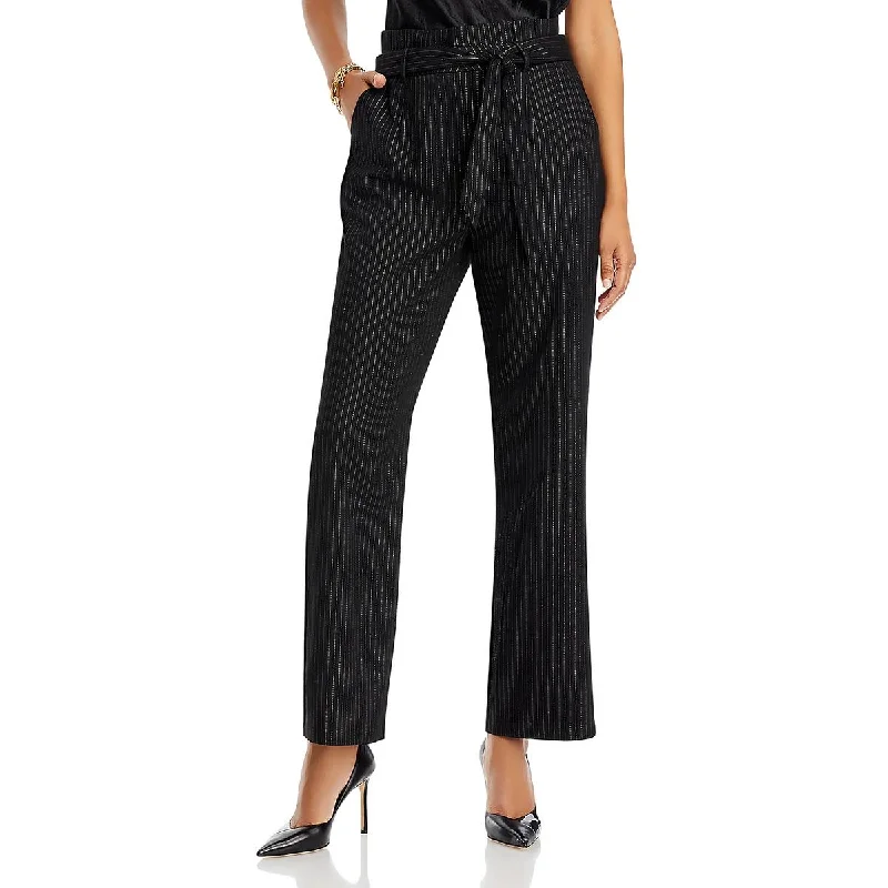 Womens Pinstripe Wide Leg High-Waisted Pants Comfortable Denim Pants