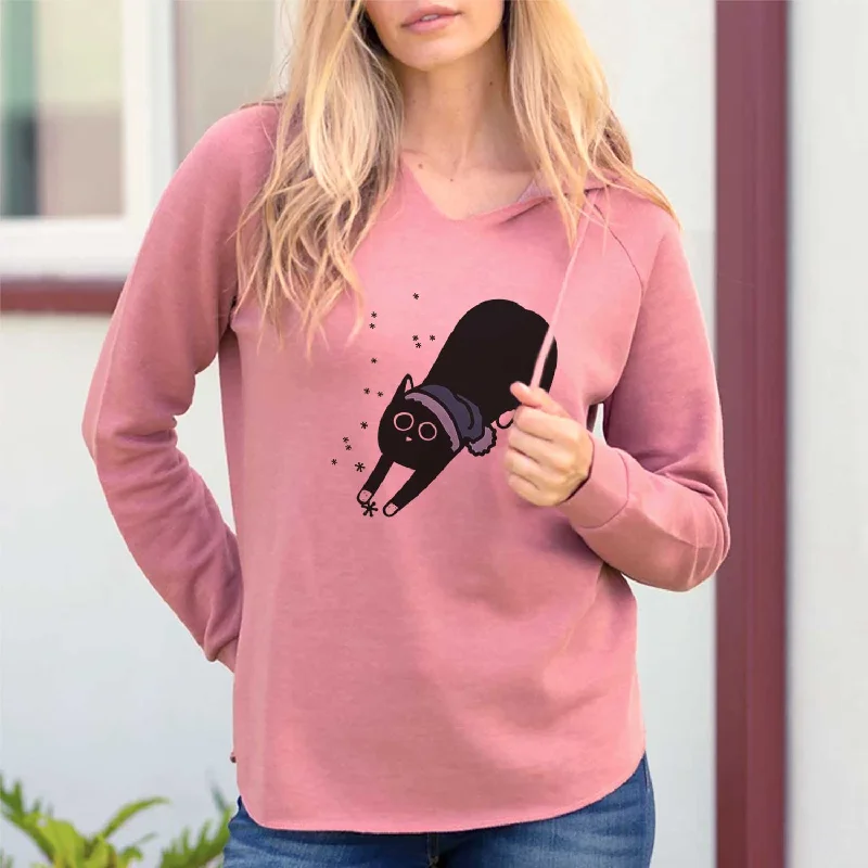 Frosty Black Cat - Bug - Cali Wave Hooded Sweatshirt Hoodie with Pastel Soft Subtle