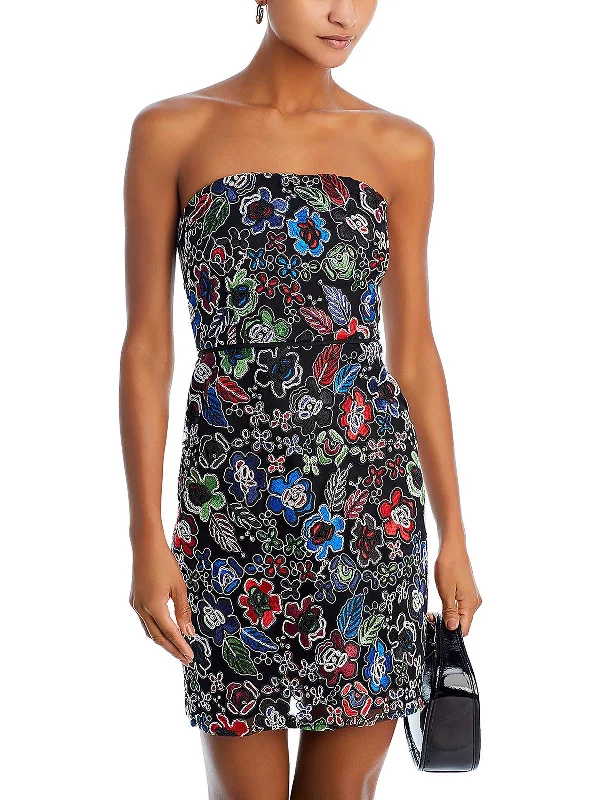 Womens Embroidered Floral Cocktail And Party Dress empire Waist empire