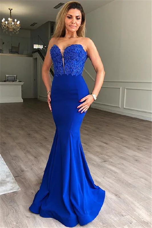 Elegant Sweetheart Mermaid Prom Dresses | Sleeveless Appliques Evening Gowns