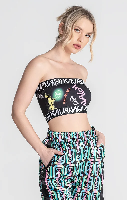 Black Candy Crop Top Sequined Glittery Shiny