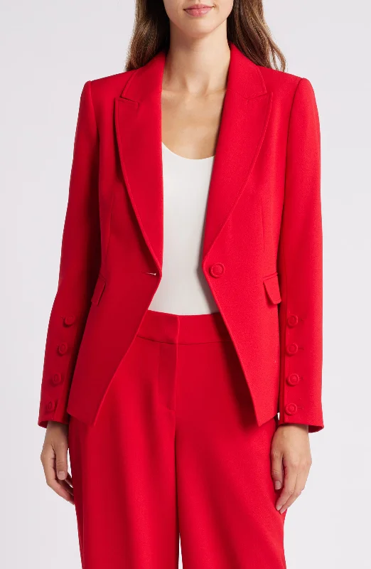 2 Piece Red Single Buttons Fashion Slim Fit Women Suit (Blazer+Pants) Trendy Printed Pants
