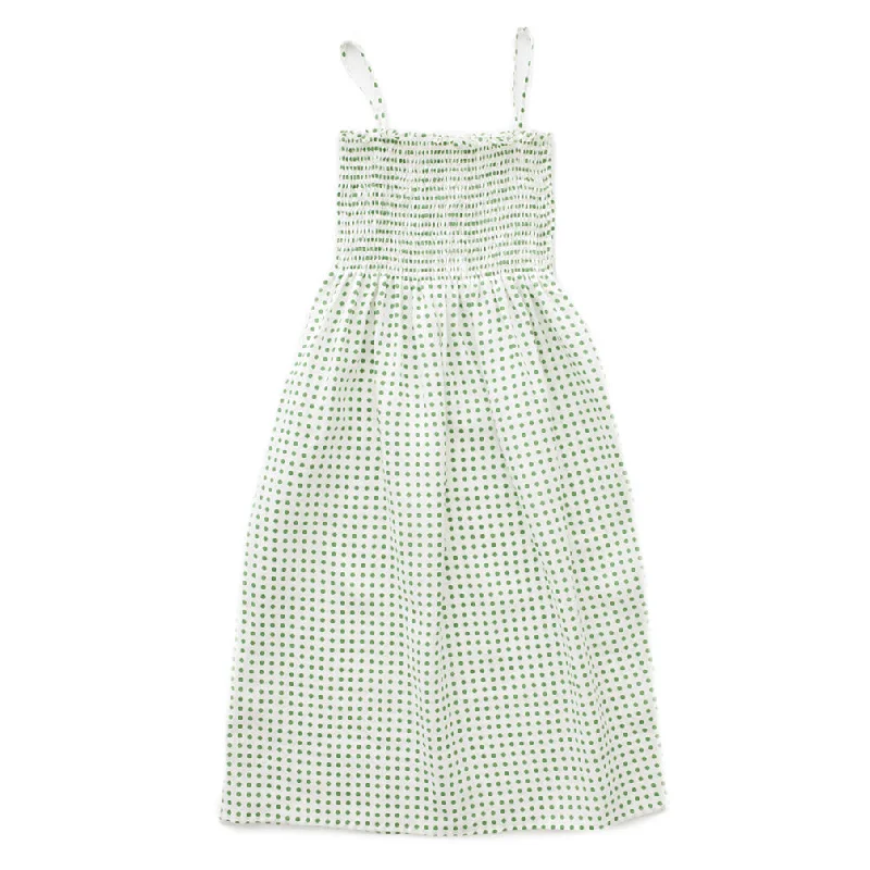 Oeuf Tie Strap Dress Green Dots Adult